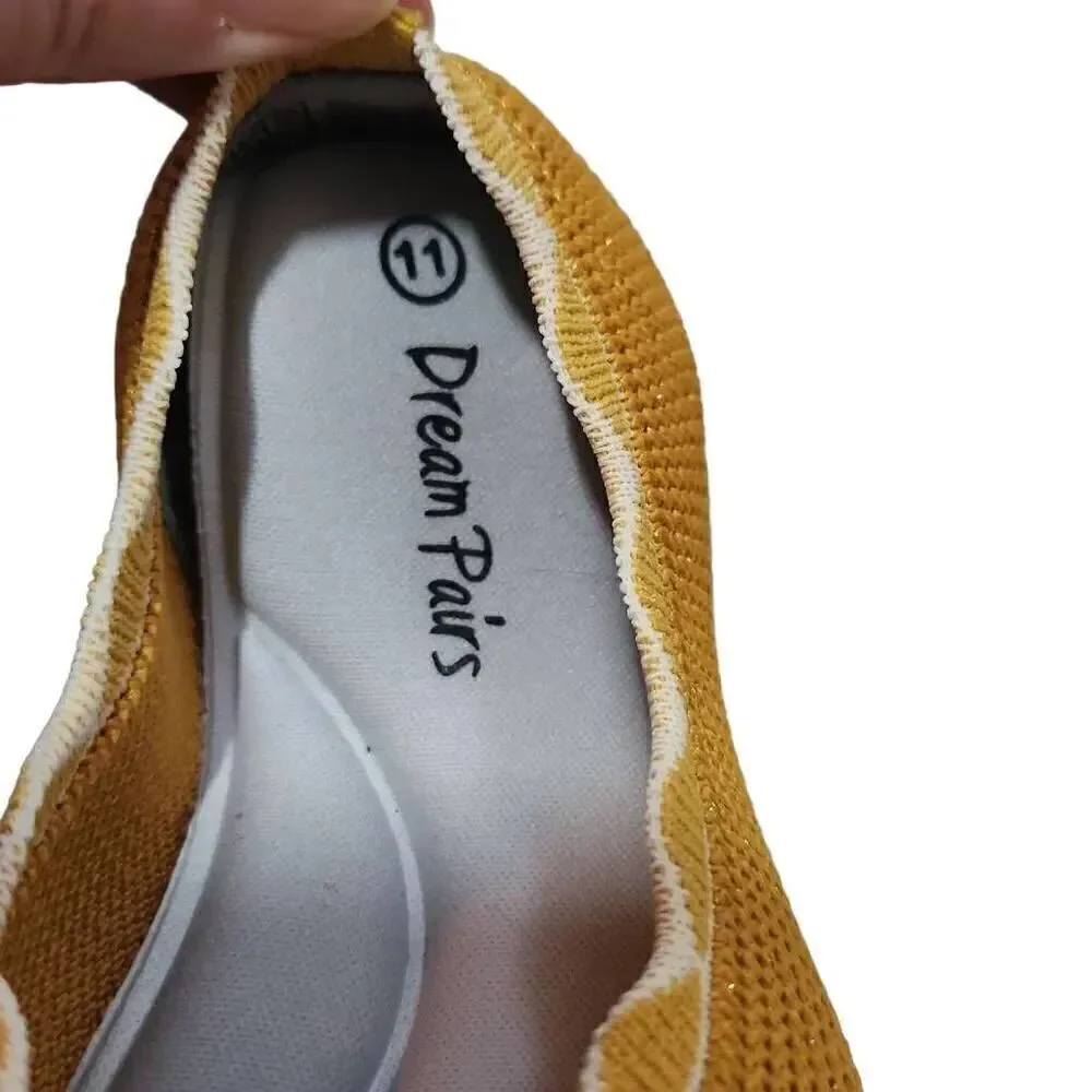 Dream Pairs Girls Size 11 Yellow Glitter Memory Foam Ballet Flat Shoes